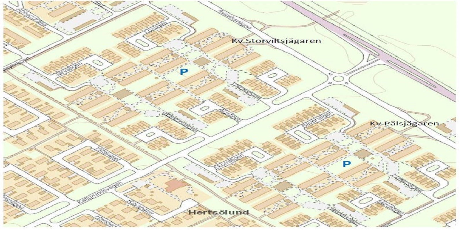 Karta parkeringar Hertsön 2021, reviderad 2021-10-21.
