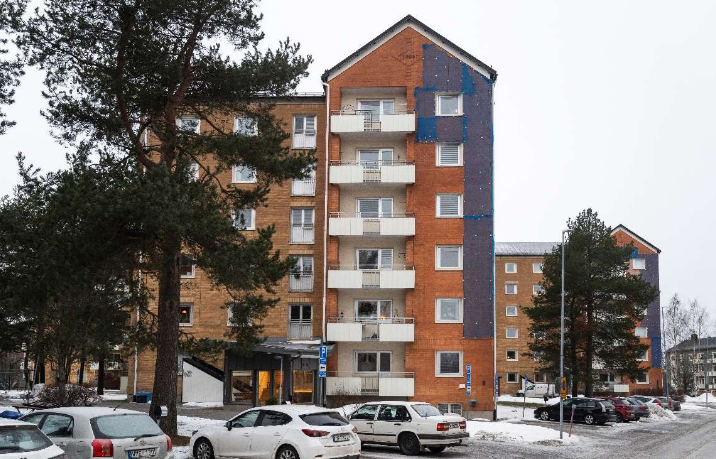Malmusddsvägen 10, fasad med blått nät